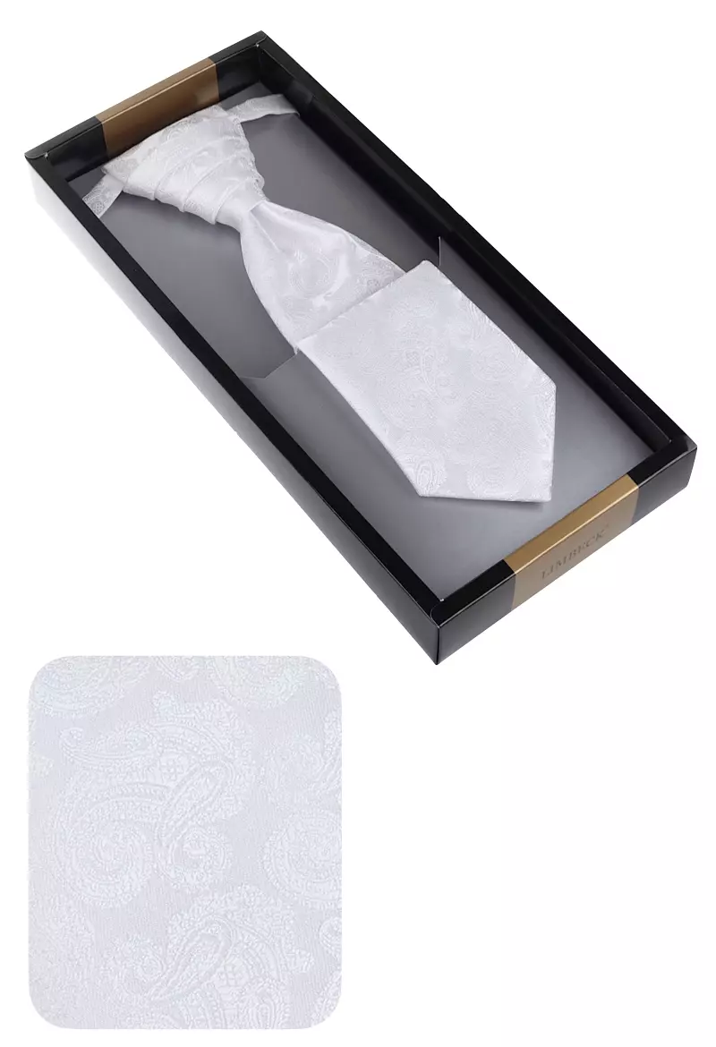 elegantní bílá svatební kravata s kapesníčkem