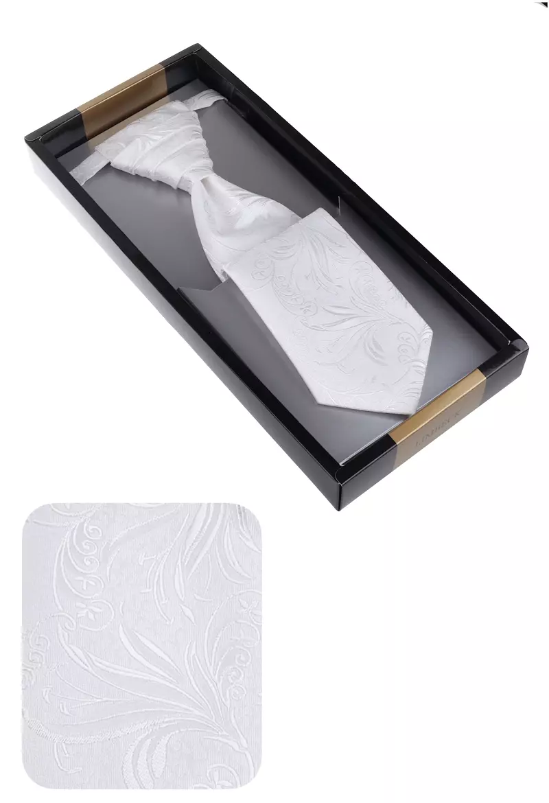 elegantní bílá svatební kravata s kapesníčkem