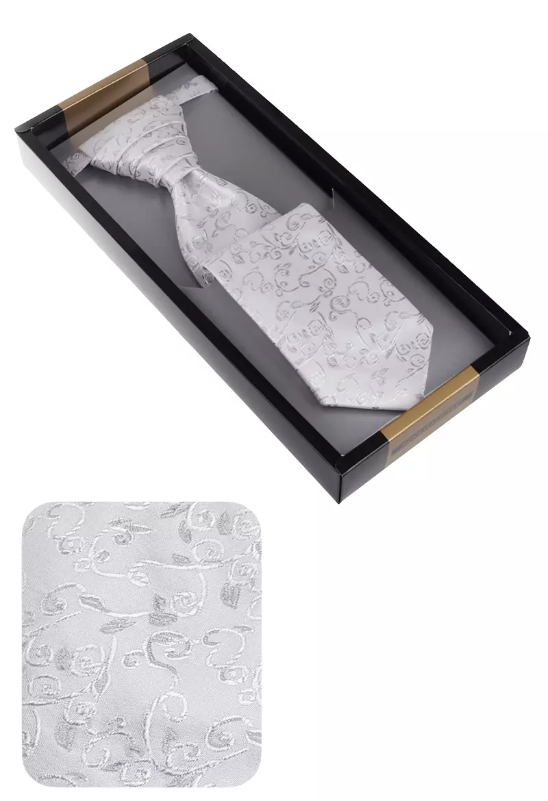 elegantní stříbrná svatební kravata s kapesníčkem