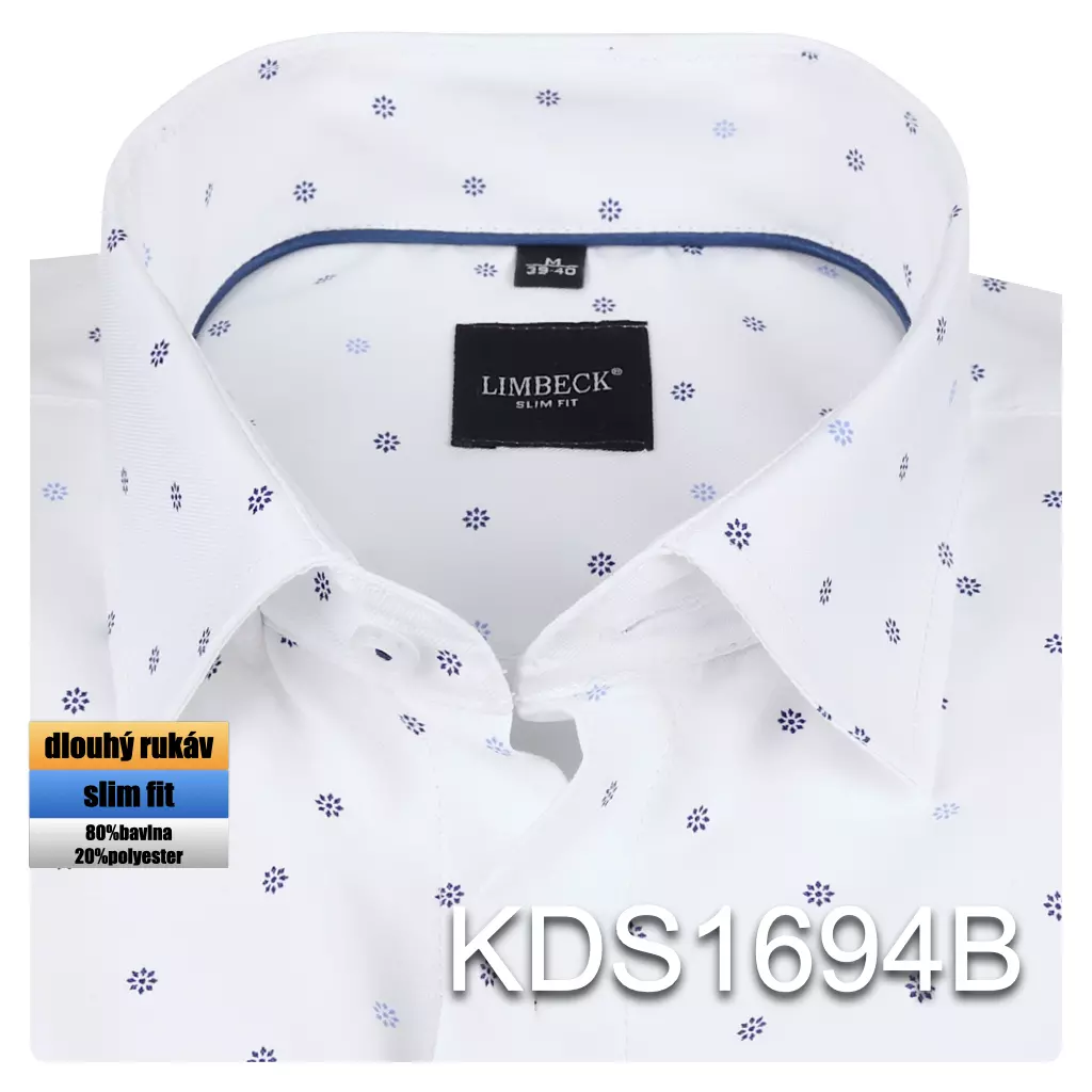 bílá košile s modrými prvky