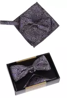 set motýlek a kapesníček šedomodrorůžová barva