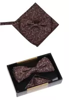 set motýlek a kapesníček hnědé barvy