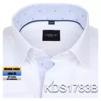 bílá košile s modrými doplňky