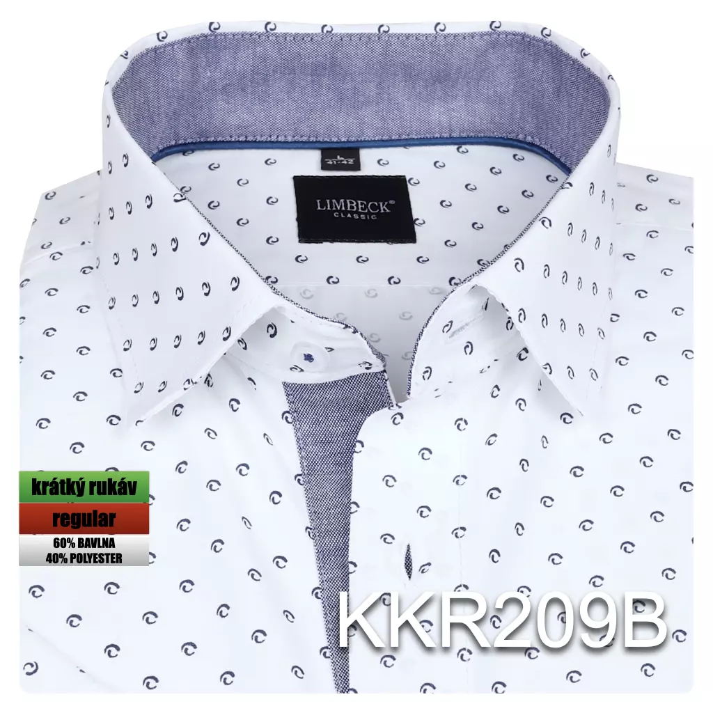 bílá košile s jemnými modrými doplňky