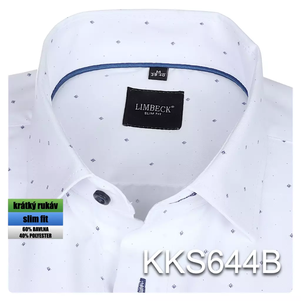 bílá košile s modrými doplňky