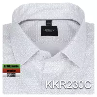 bílá košile s jemným šedým vzorem a doplňky