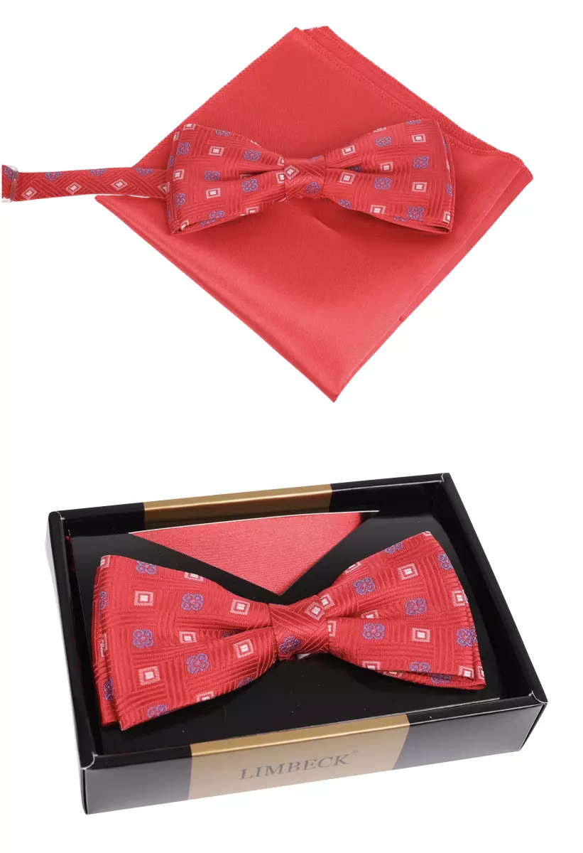 set motýlek a kapesníček červené barvy