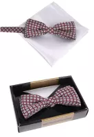set motýlek a kapesníček vínové a stříbrné barvy
