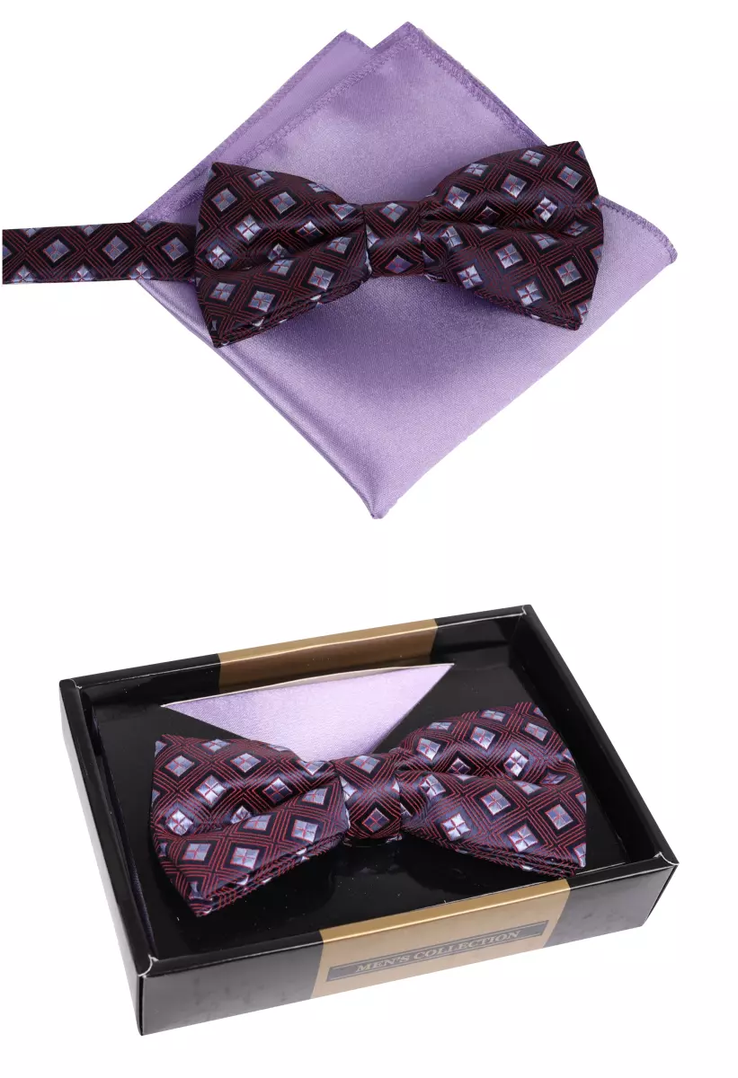 set motýlek a kapesníček fialové barvy