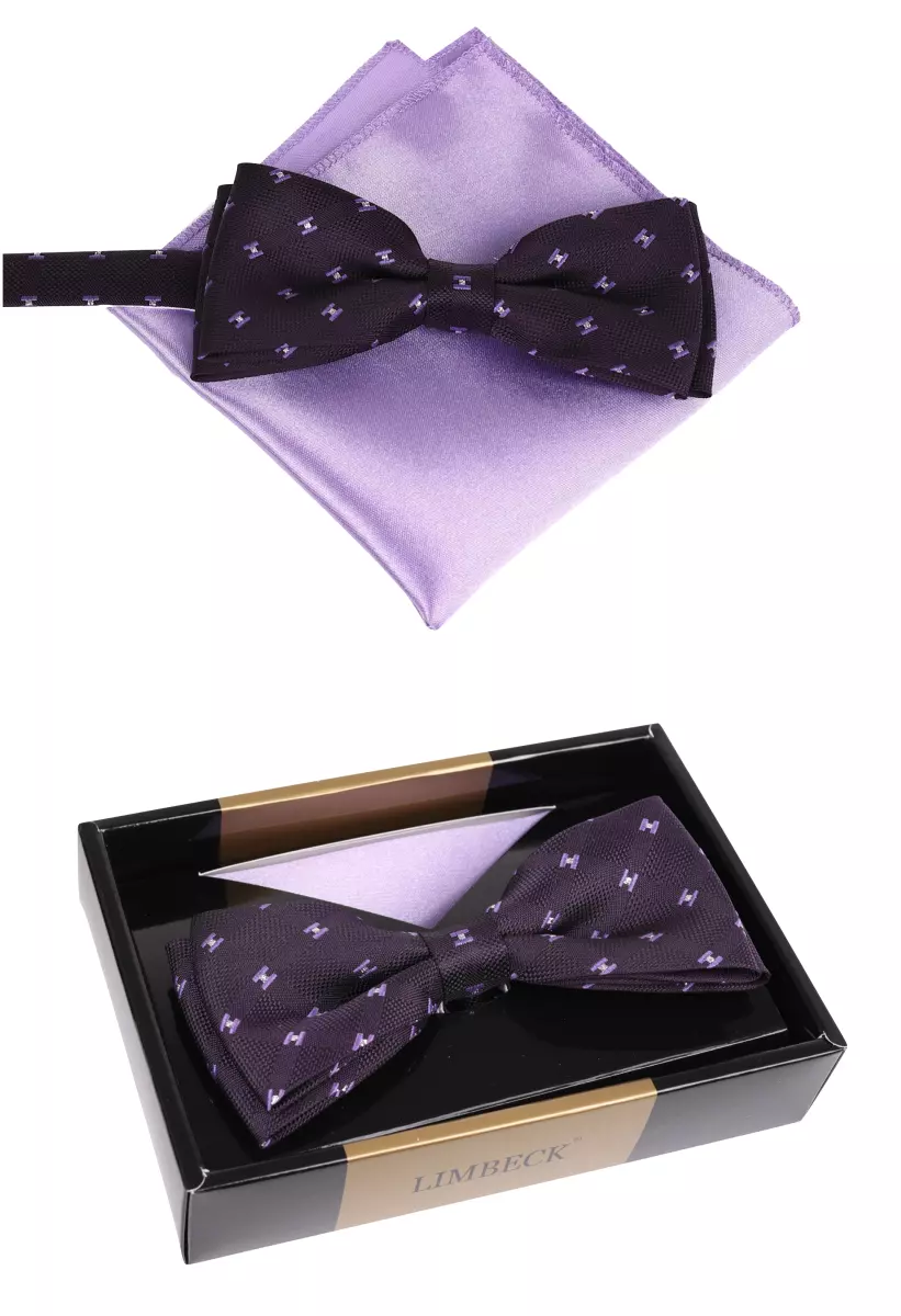 set motýlek a kapesníček fialové barvy