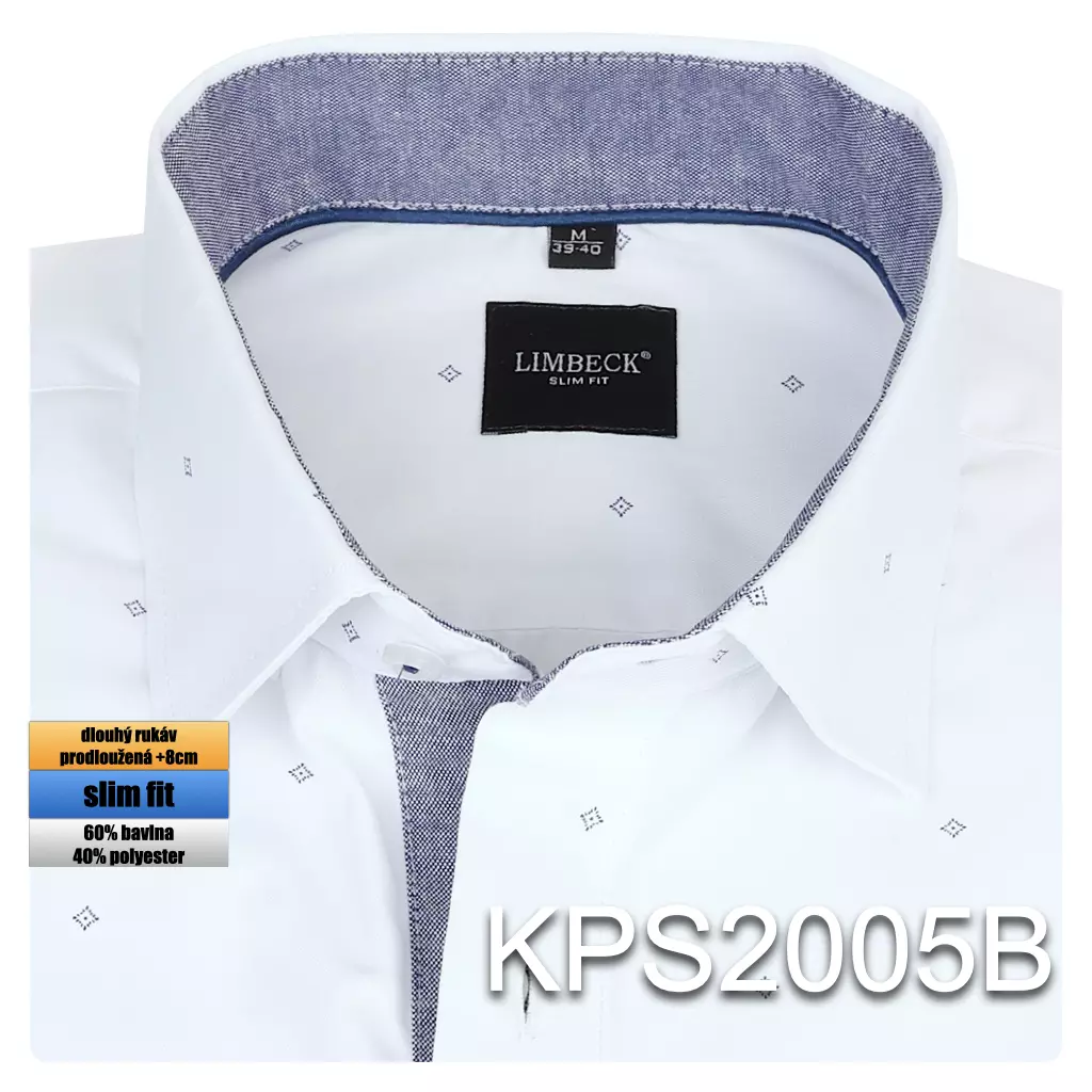 bílá košile s jemným vzorem a zajímavými doplňky