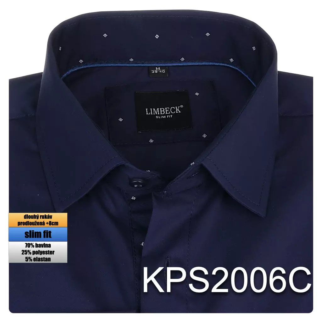 tmavomodrá košile se zajímavými doplňky