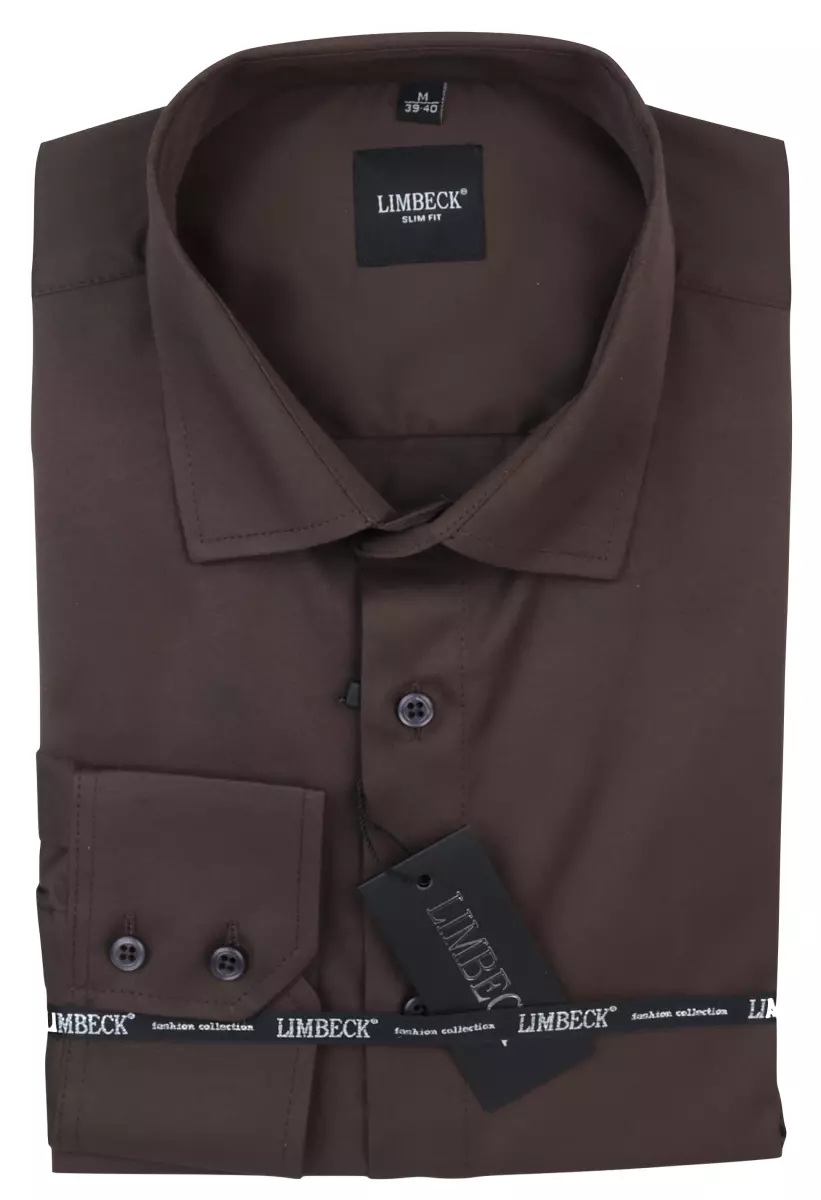 hnědá jednobarevná košile z pružného materiálu