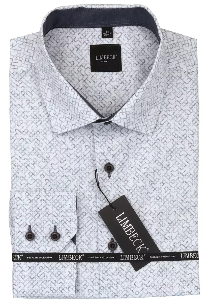 bílá vzorovaná košile s šedými doplňky