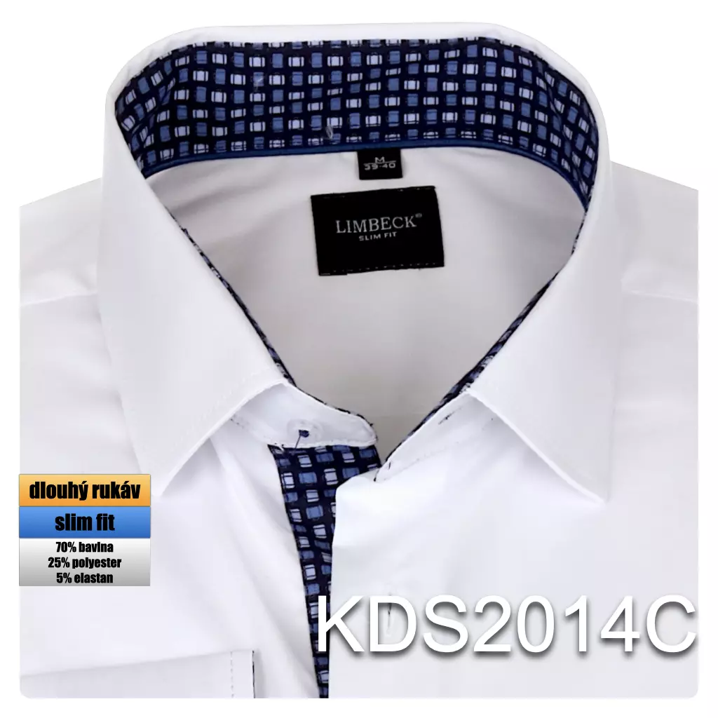 bílá košile s modrými doplňky