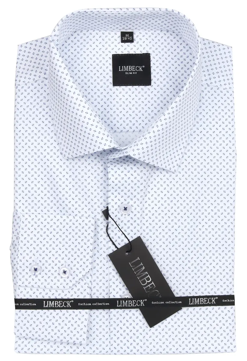 bílá košile s pěkným modrým vzorem