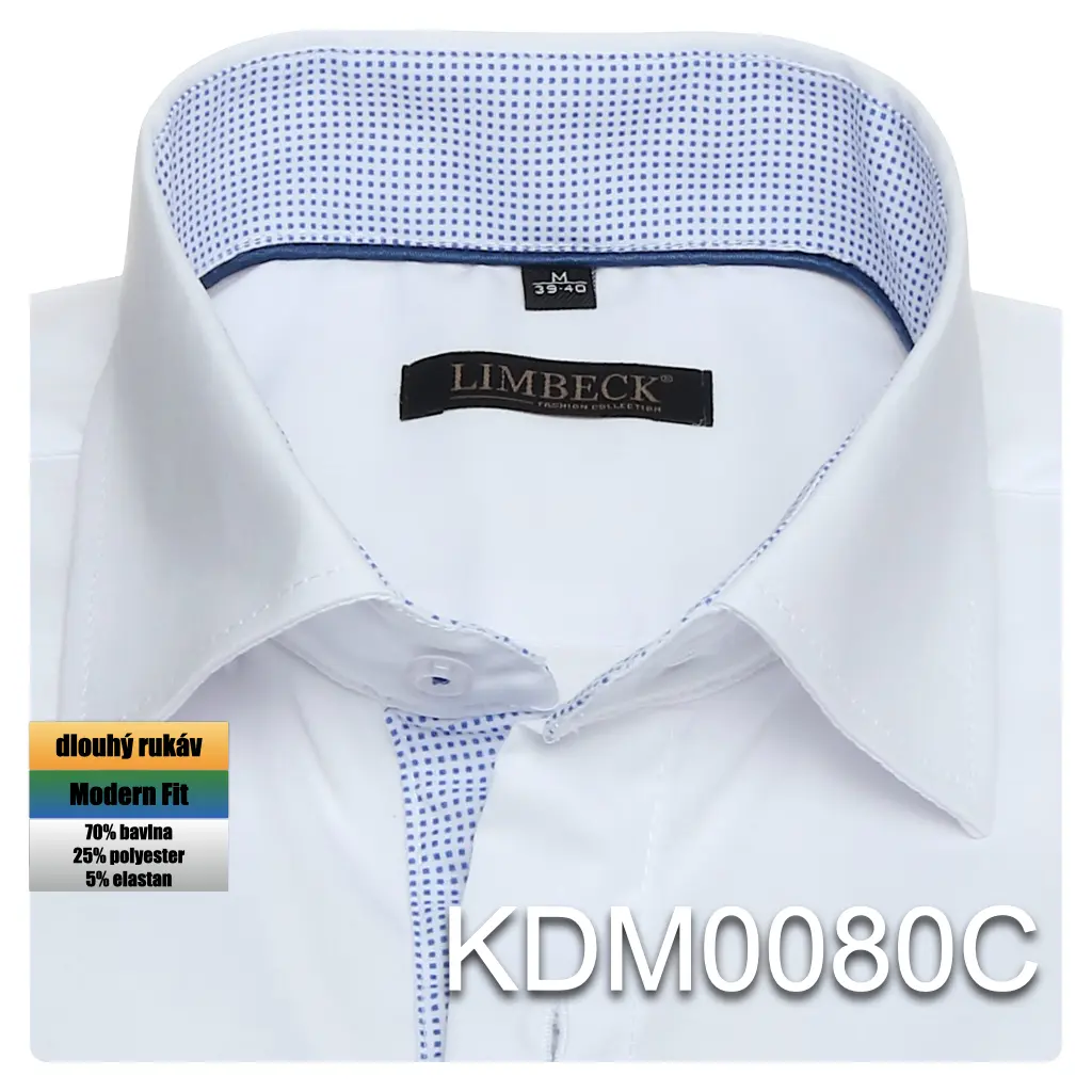 bílá jednobarevná košile s modrými doplňky