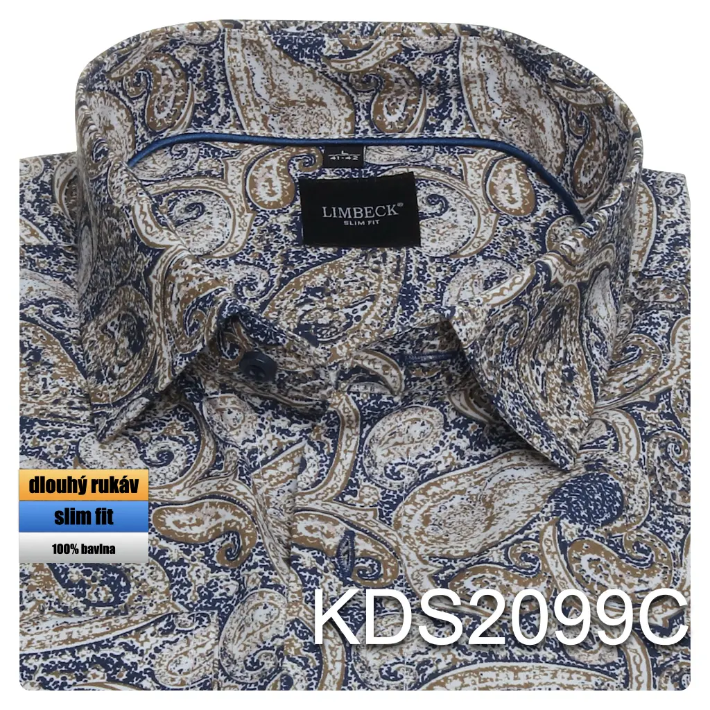 modro hnědá košile s výrazným vzorem, 100% bavlna