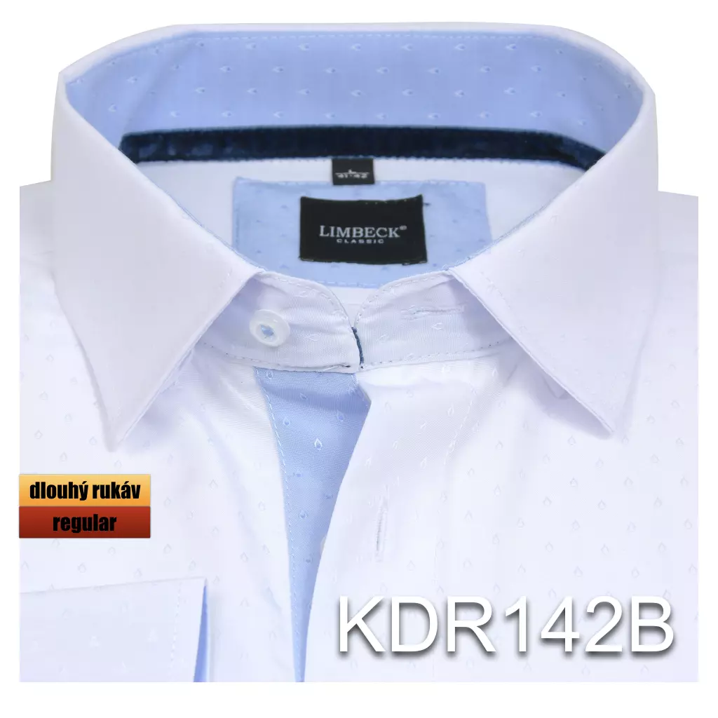 bílá košile s texturou a modrými prvky