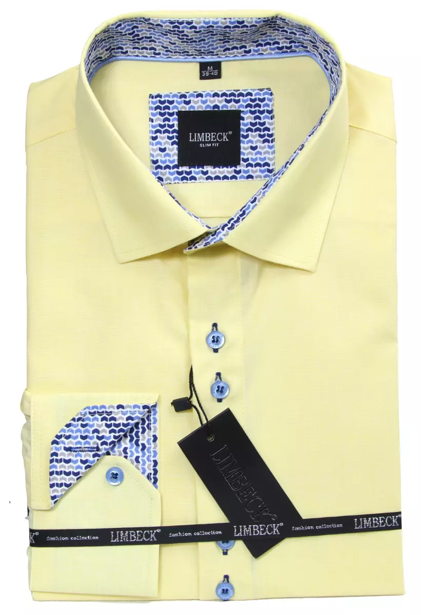 žlutá košile s modrými doplňky