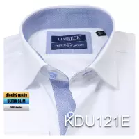 luxusní bílá košile s texturou a modrými doplňky