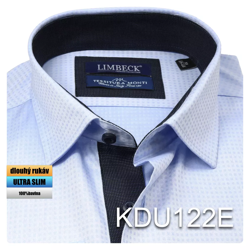 luxusní modrá košile s texturou a modrými doplňky