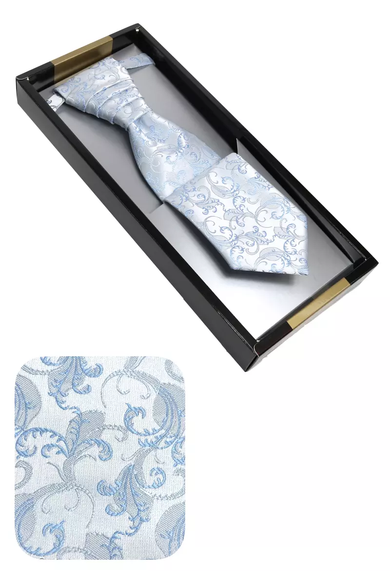 elegantní modrá svatební kravata s kapesníčkem