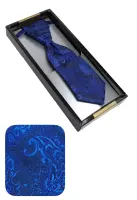 elegantní modrá svatební kravata s kapesníčkem