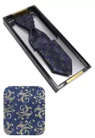 elegantní zlato modrá svatební kravata s kapesníčkem