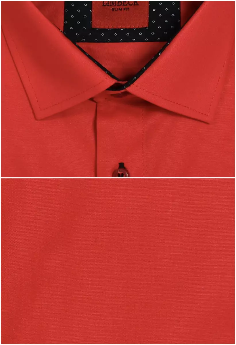 červená košile s tmavými doplňky