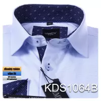 modrá košile s texturou se zajímavými tmavými doplňky