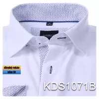 bílá košile s modrými doplňky