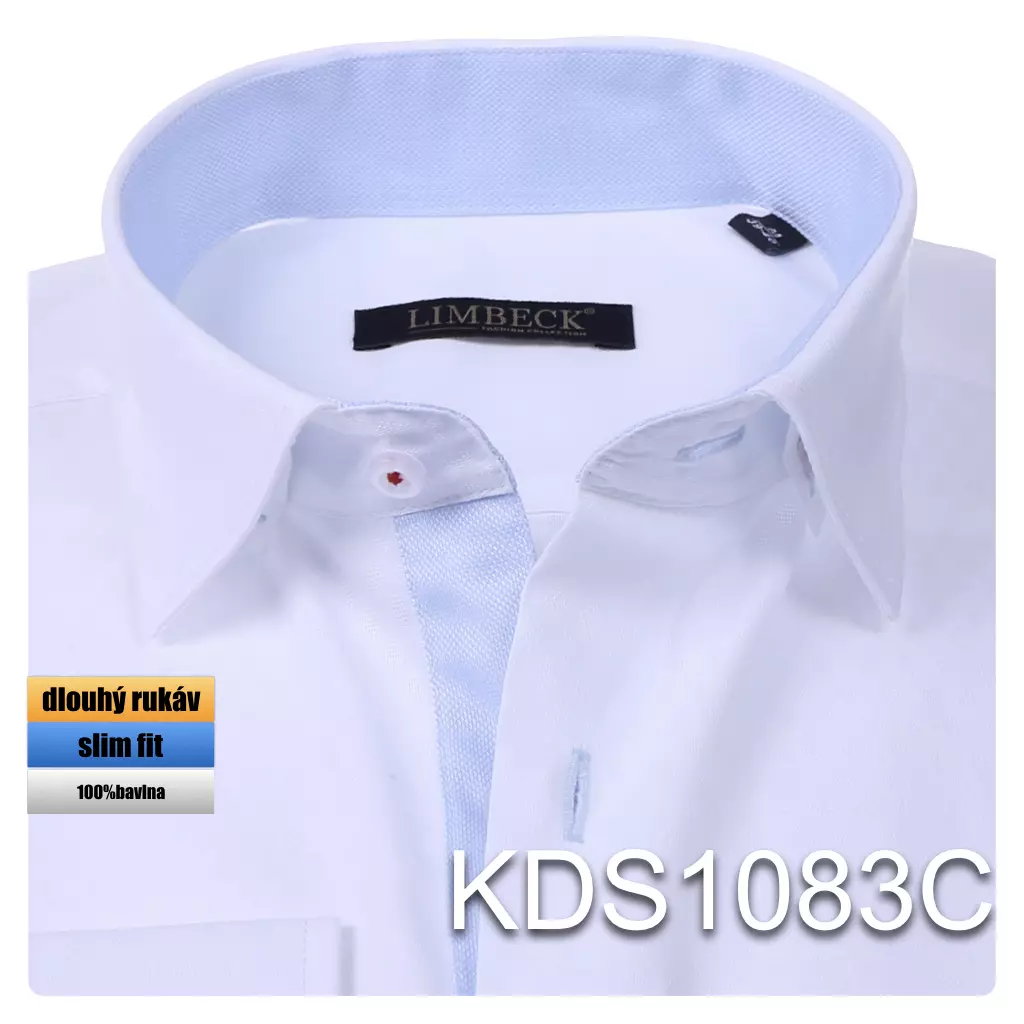 bílá košile s modrými doplňky