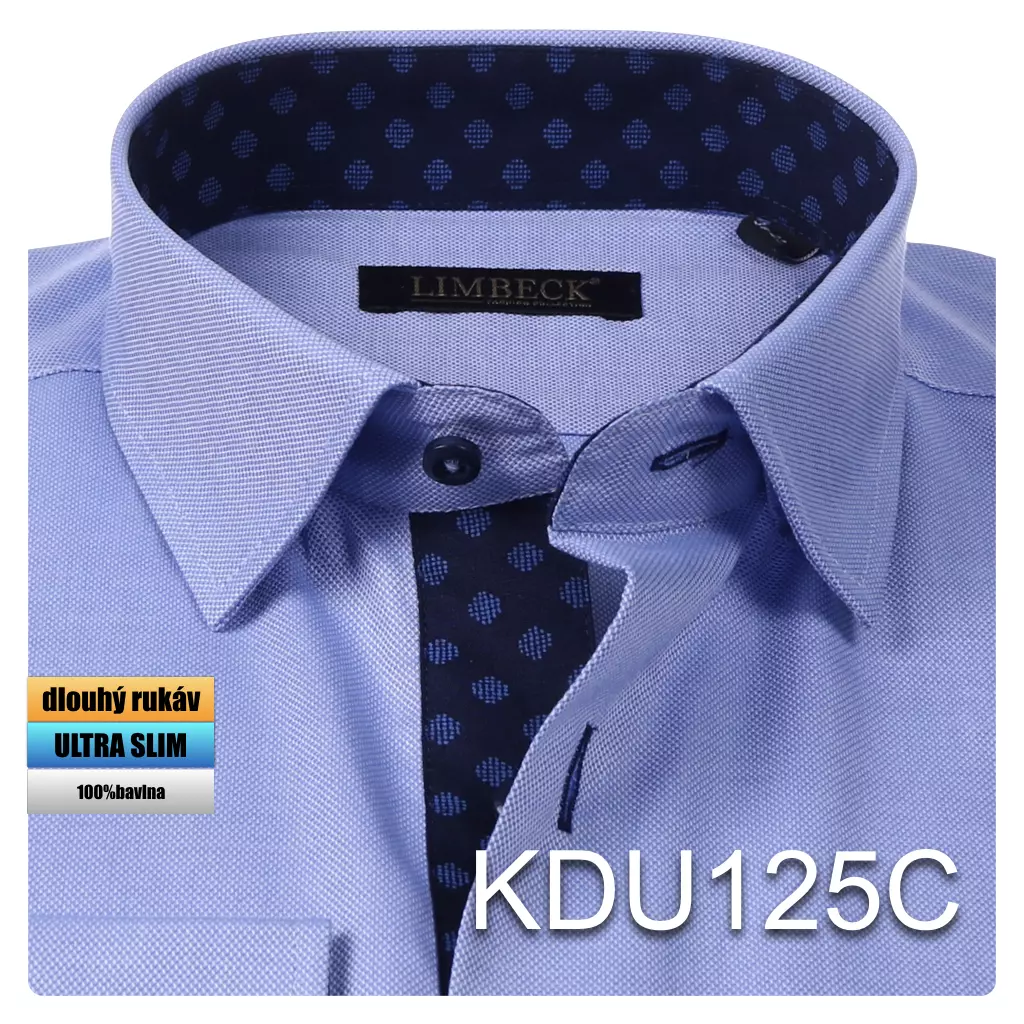 modrá košile s tmavými doplňky