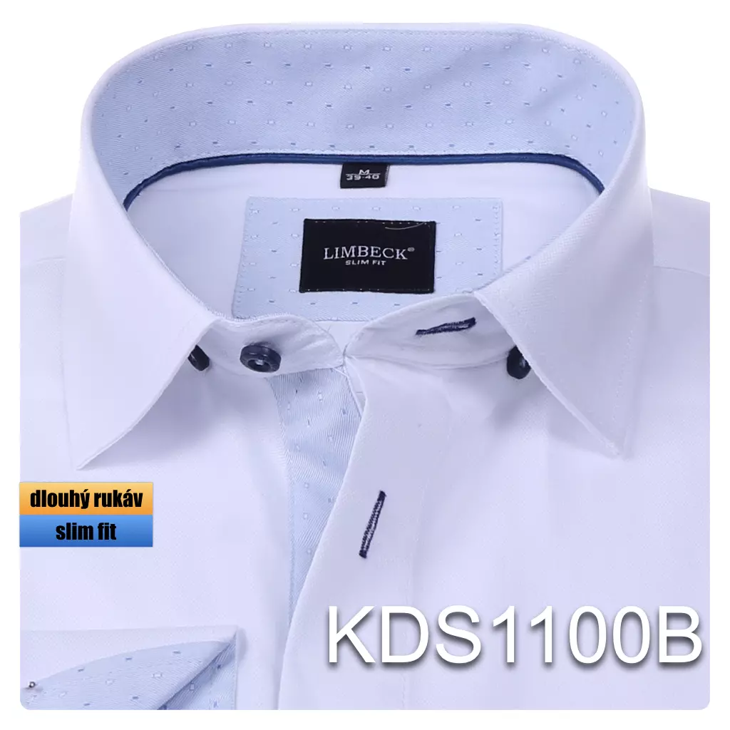 bílá košile s modrými doplňky