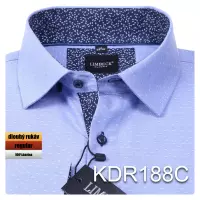 modrá košile s texturou a tmavými doplňky