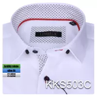 bílá košile se šedými a červenými doplňky