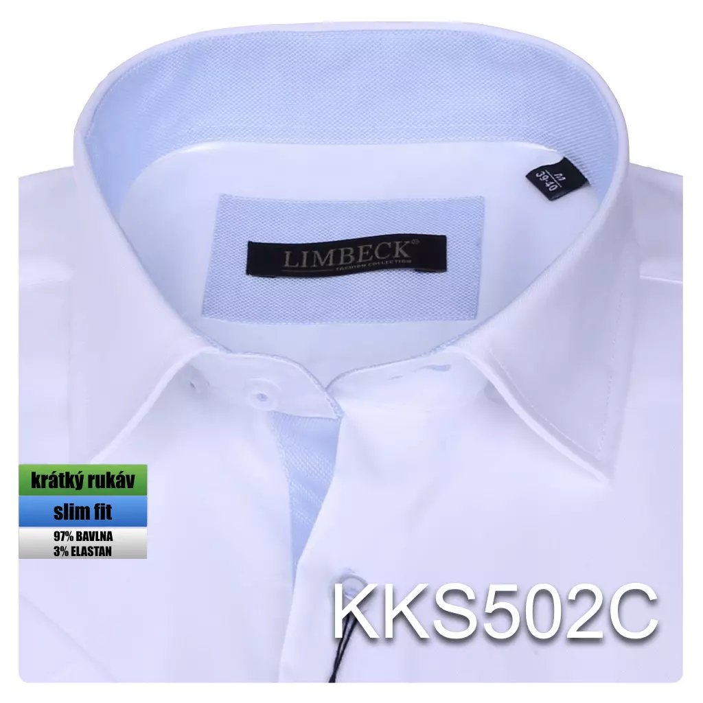bílá košile s modrými doplňky