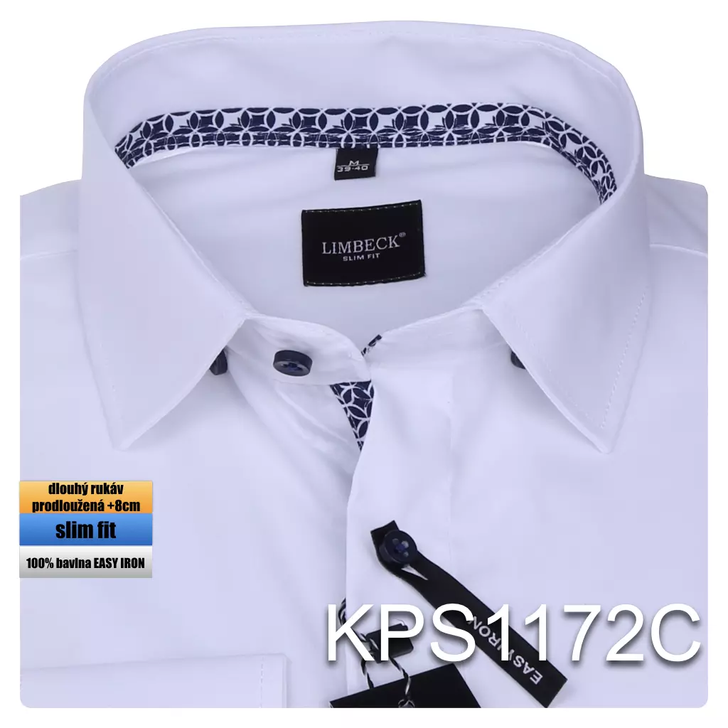 bílá košile s modrými doplňky