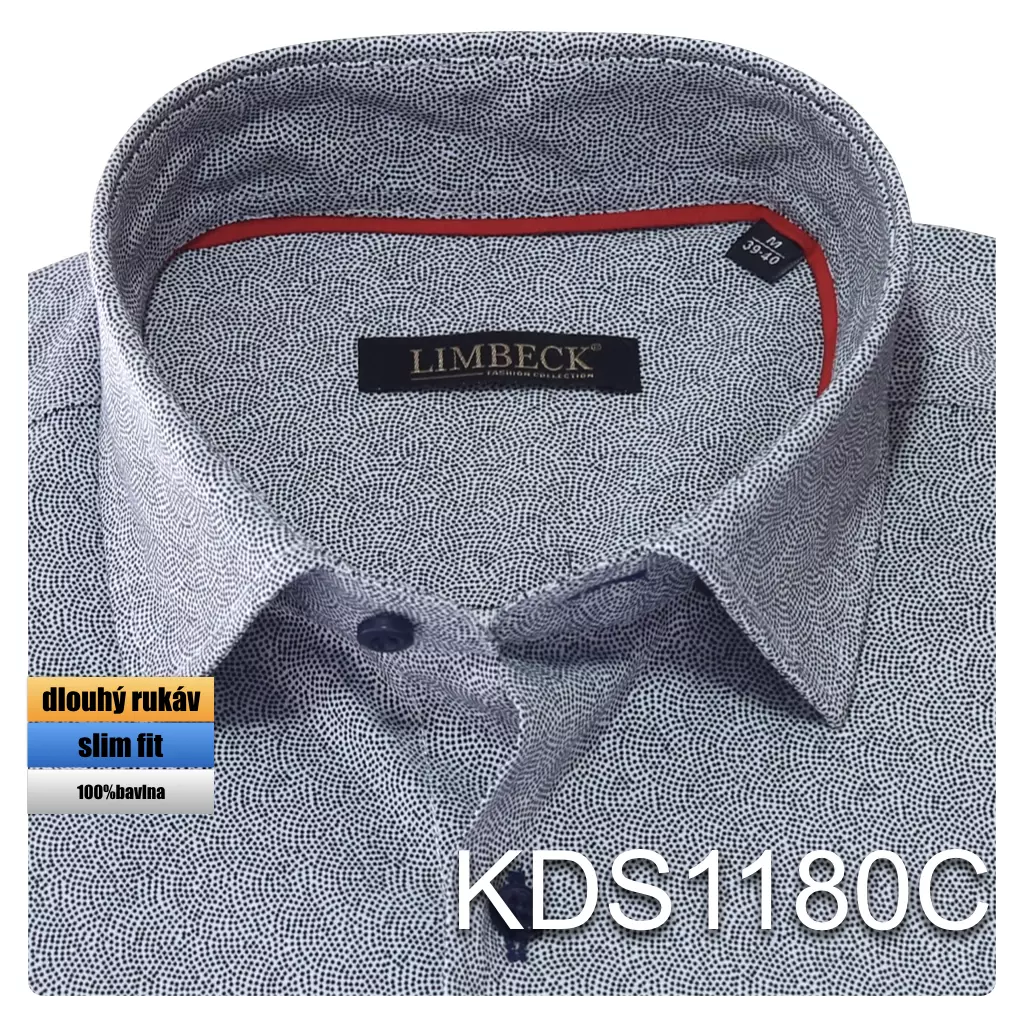 košile s šedým vzorem a červeným lemem