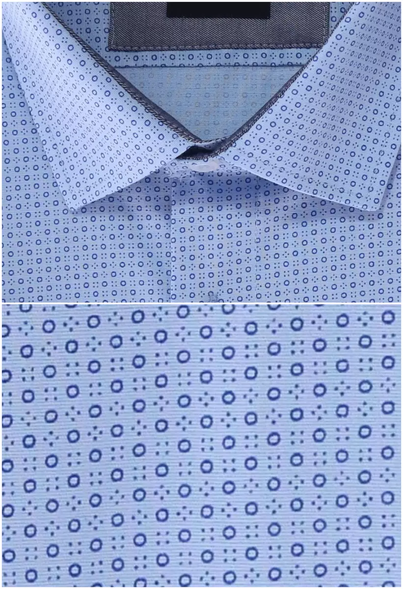 modrá košile se vzorem a jeans doplňky