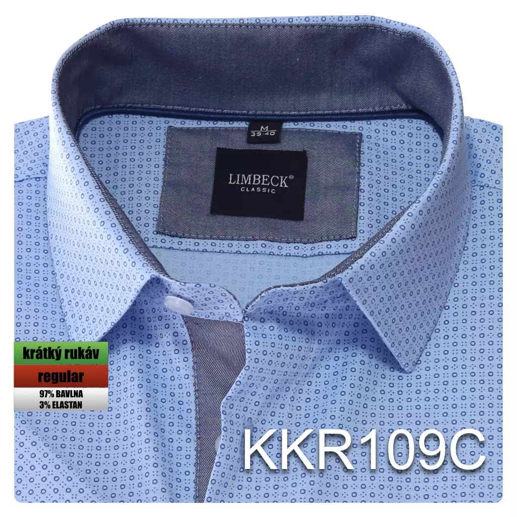 modrá košile se vzorem a jeans doplňky