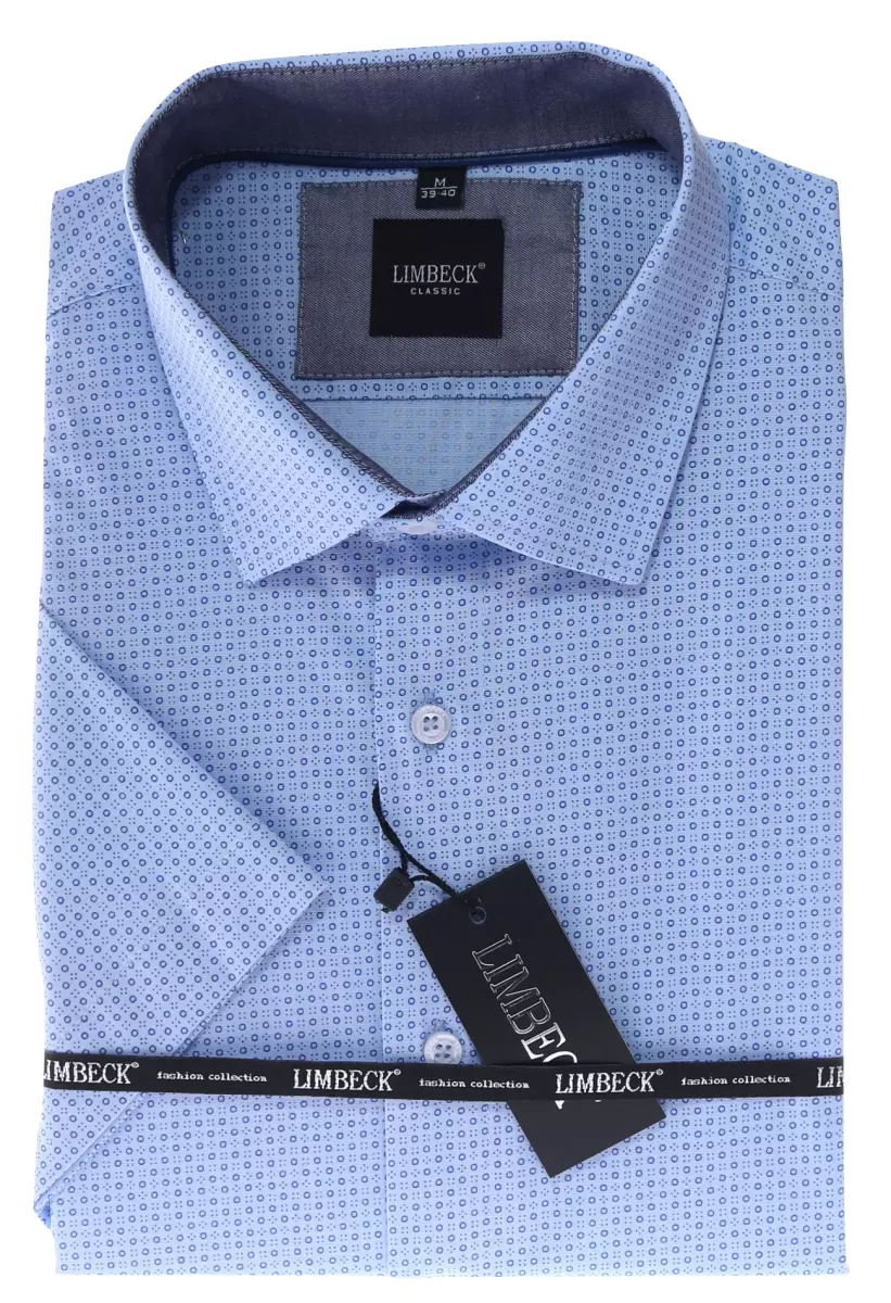 modrá košile se vzorem a jeans doplňky