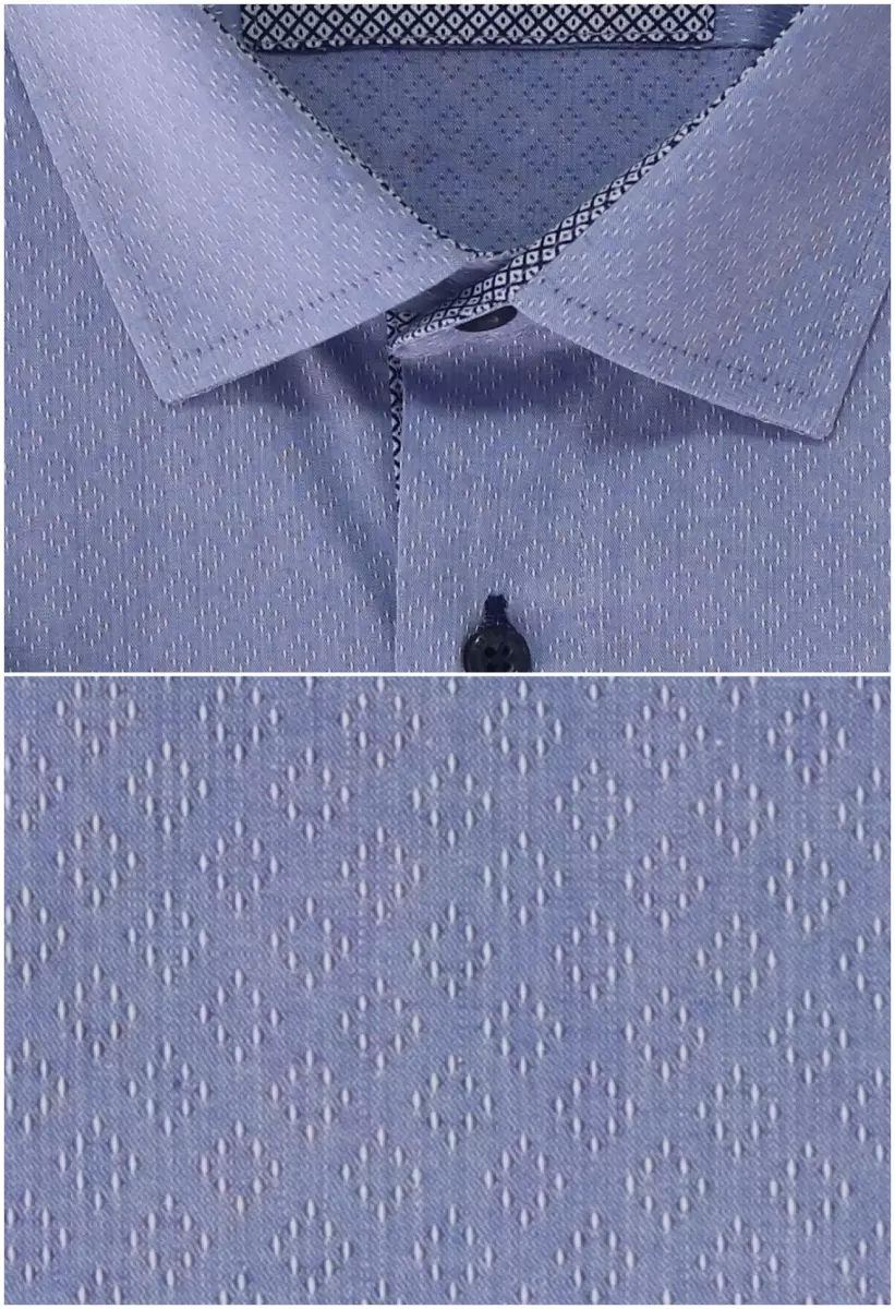 modrá košile s texturou a doplňky