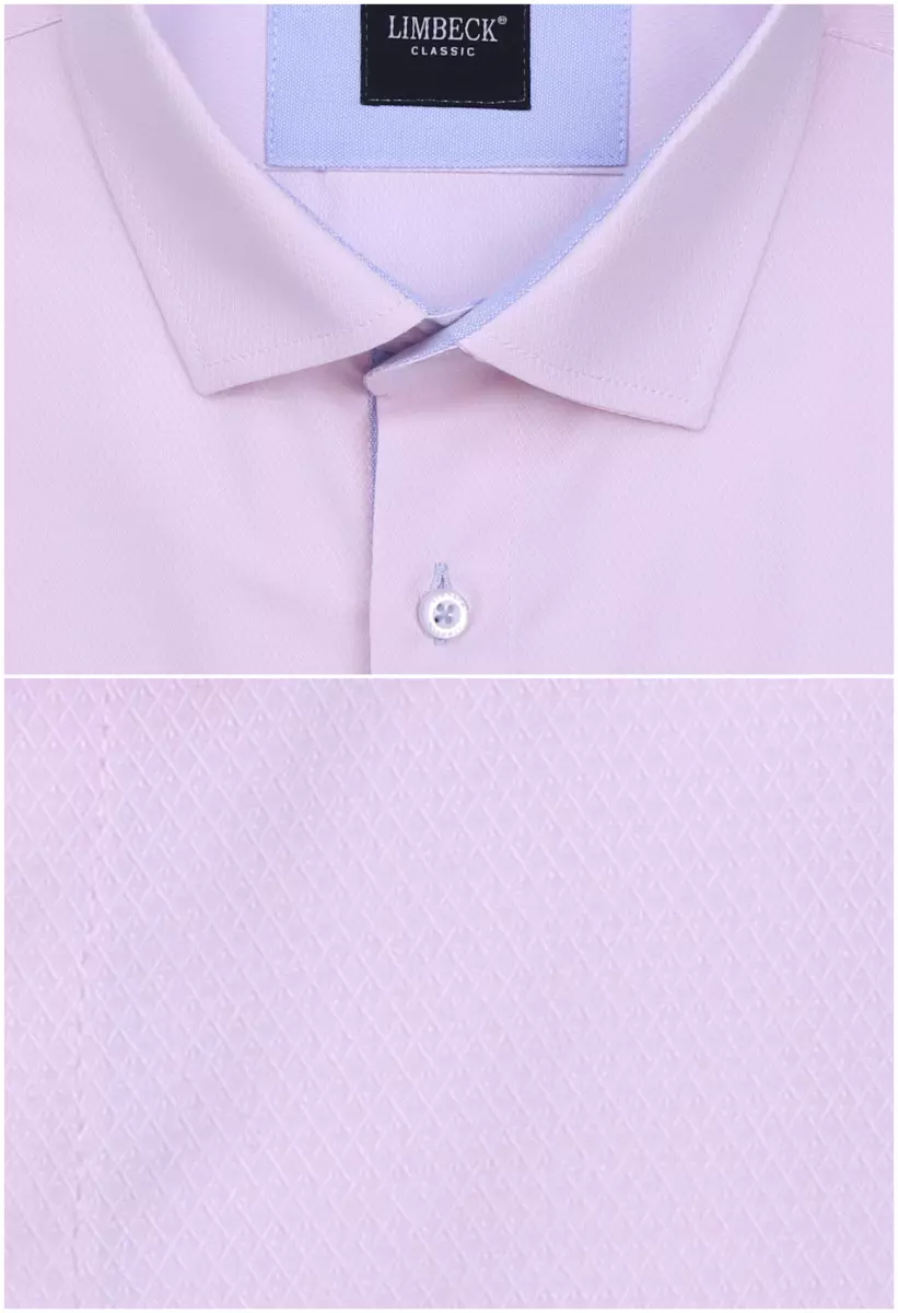 růžová košile s modrými doplňky