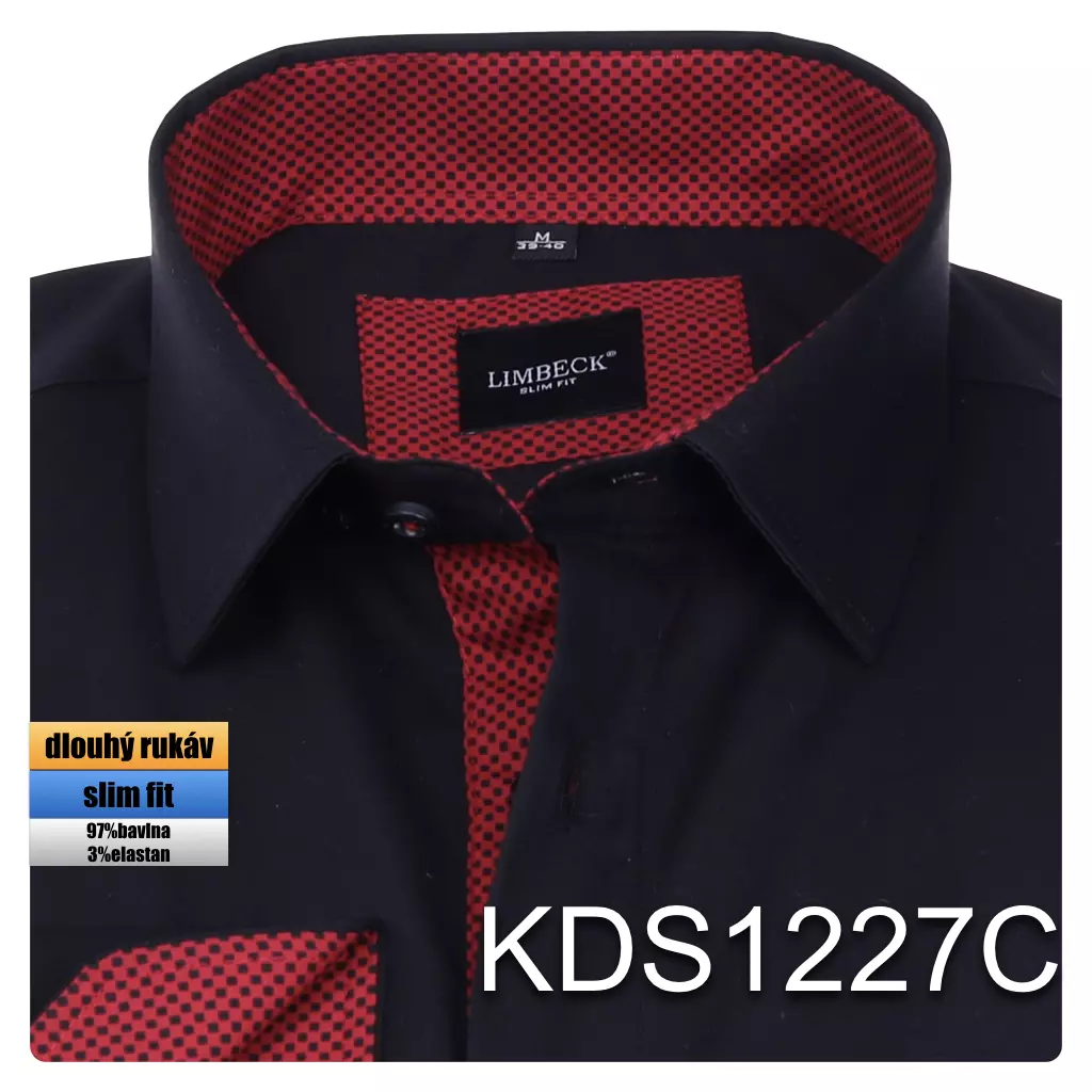 černá košile s červenými doplňky