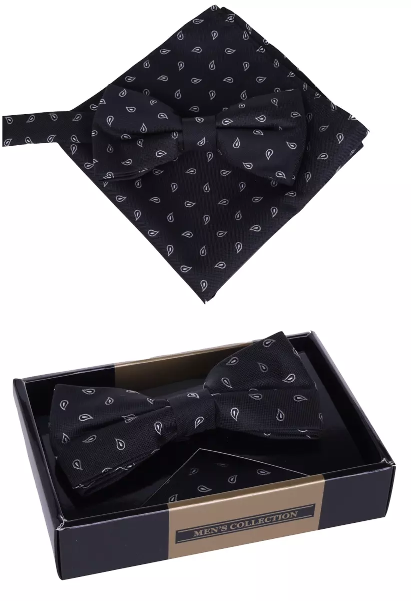 set motýlek a kapesníček černý vzor