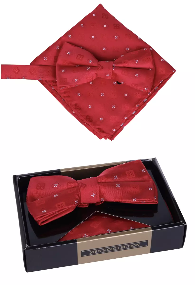 set motýlek a kapesníček červený vzor