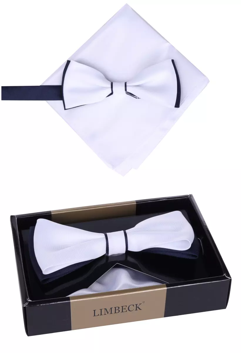 set jednobarevný bílomodrý motýlek a bílý kapesníček