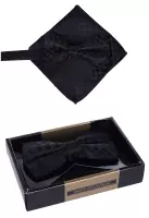 set motýlek a kapesníček černý vzor
